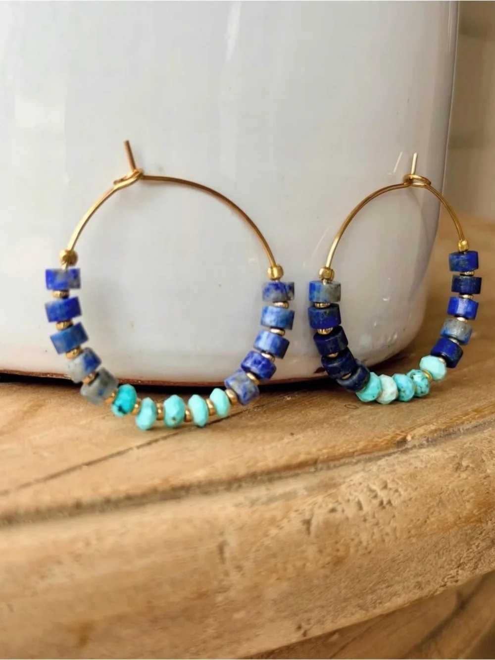 Lapis Lazuli and Turquoise Hoop Earrings